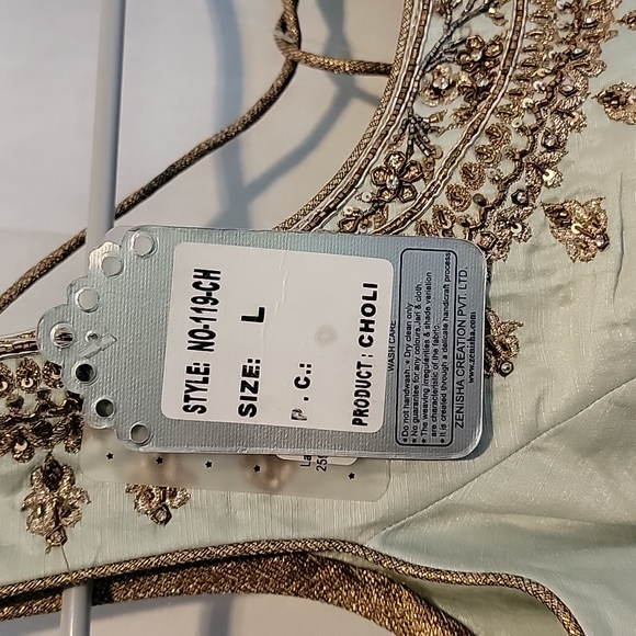 Light Green Tank with embellished gold trim - Picture 6 of 9